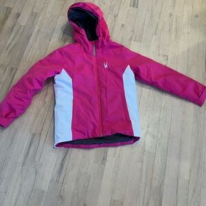 Spyder Fuchsia and White Kids Puffer Jacket